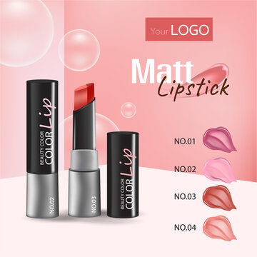 點擊來源直接獲取大圖文件 唇妝優(yōu)雅橫幅設(shè)計 具有逼真的 3 種強烈色彩口紅套裝包裝介紹的化妝品信息廣告海報向量插圖 模板 3d質(zhì)感矢量日化商品主圖banner模板